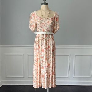 Pink Rose Floral Print Maxi Dress